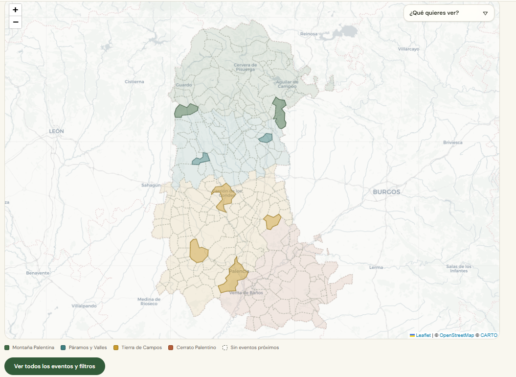 Mapa interactivo de la provincia de Palencia dividido por comarcas